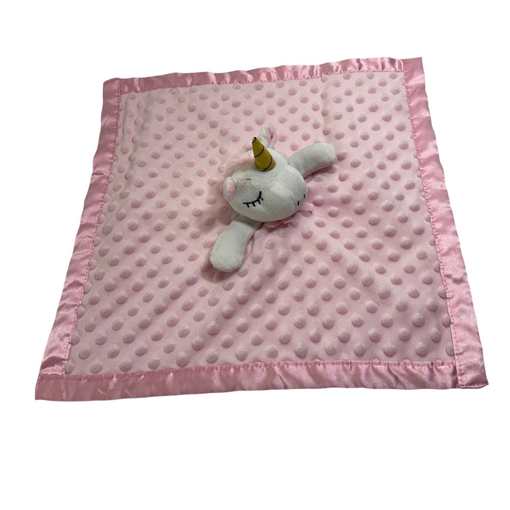 Pro Goleem Pink Unicorn Baby Security‎ Blanket Minky Dot Satin Gold Horn Lovey